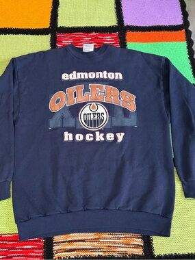 Vintage Crewneck sweater Edmonton Oilers Hockey NHL Playoffs navy XL